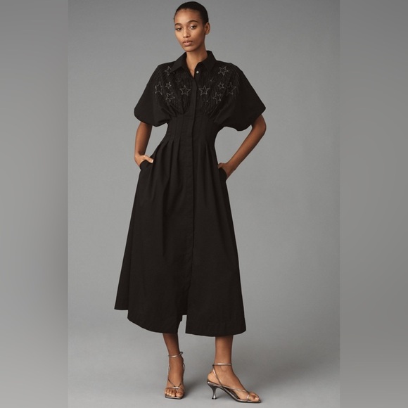 The Tobie Button-Front Pleated Shirt Dress: Embellished Edition - Picture 4 of 8